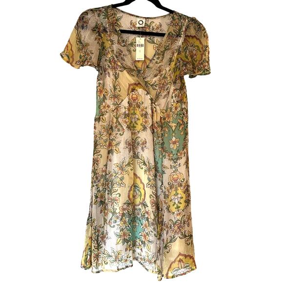 Anthropologie Akemi + Kin Yellow Gold Floral Patterned Dress Size Small NWT - Picture 1 of 7
